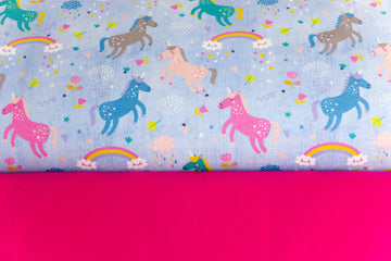 Stoffpaket French Terry + Bündchen French Terry mit Pferden, Fräulein von Julie, FVJ-2794, blau, pink